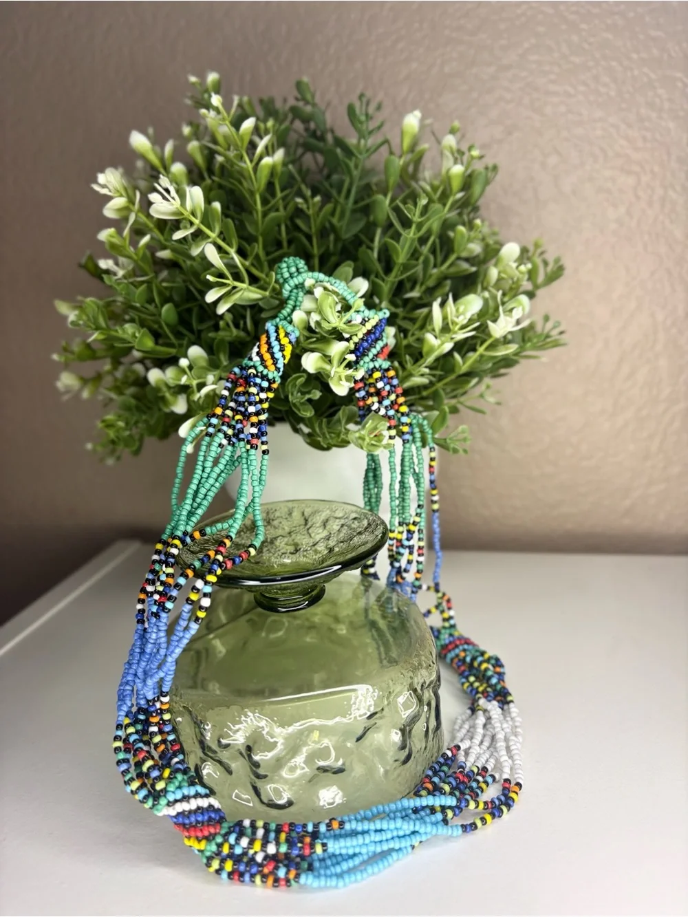 Colorful Multi-Strand Seed Bead Statement Necklace Boho Layered Festival